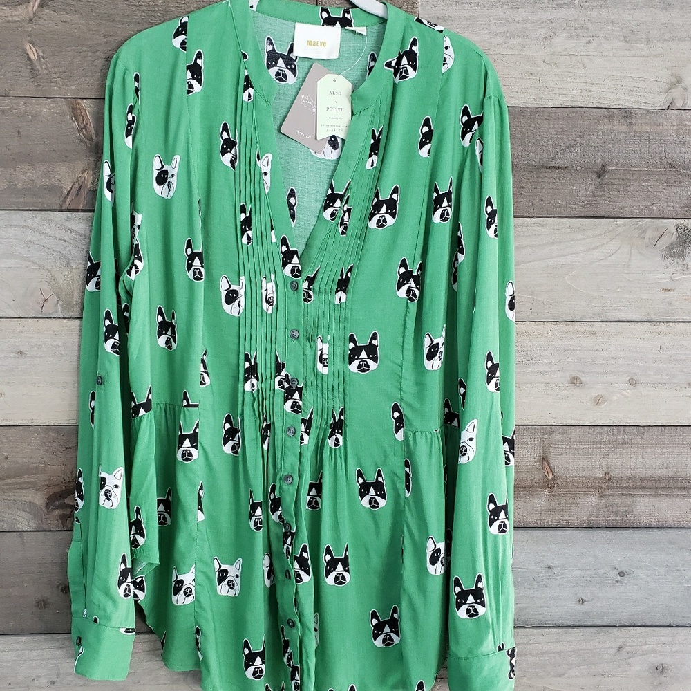 MAEVE Anthropologie NWT bulldog & Frenchie Shirt